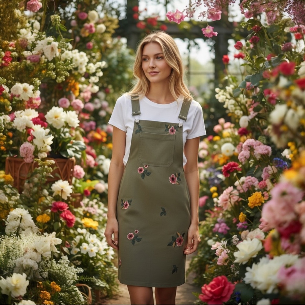 Floral Embroidered Olive Dress